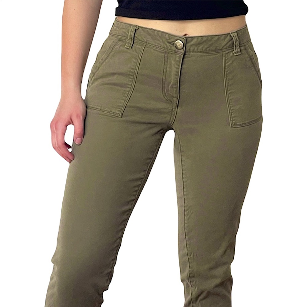 1822 Denim Straight Leg Cropped Green Cargo Pants